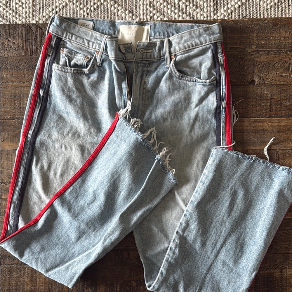 MOTHER Light Blue Ankle Jeans with Red Stripe